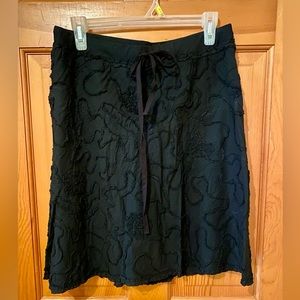 Black lightweight Cotton skirt with pattern, lined, knee length, size M